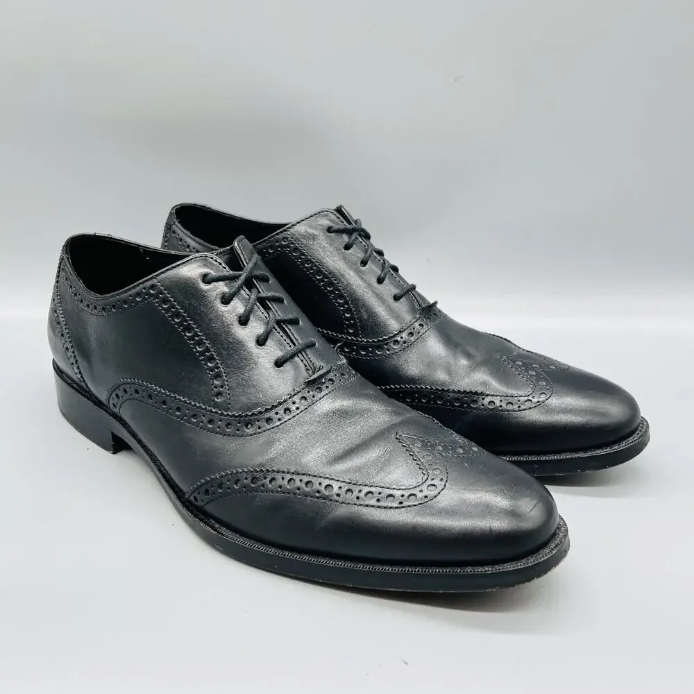 Cole Haan Shoes Mens 13 Black Leather Wingtip Oxford Brogue Lace Up Dress Formal